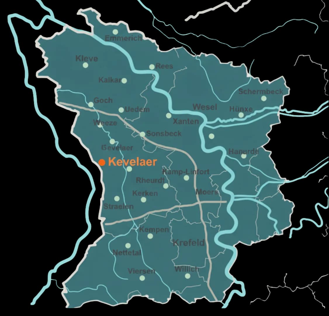 Karte des Niederrheins mit Kevelaer